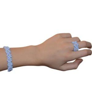 Handmade set of Ring & Bracelet Light Purple Seed Beaded Flowers